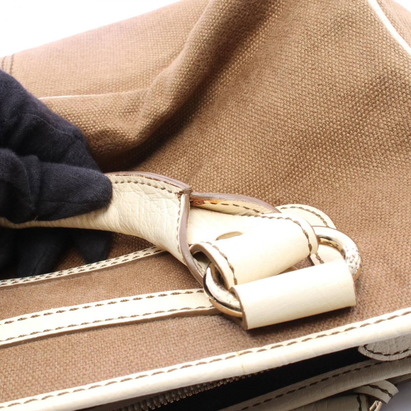 CELINE Boogie Bag Canvas Leather Handbag Top Handle Tote Bag with charm Women 99