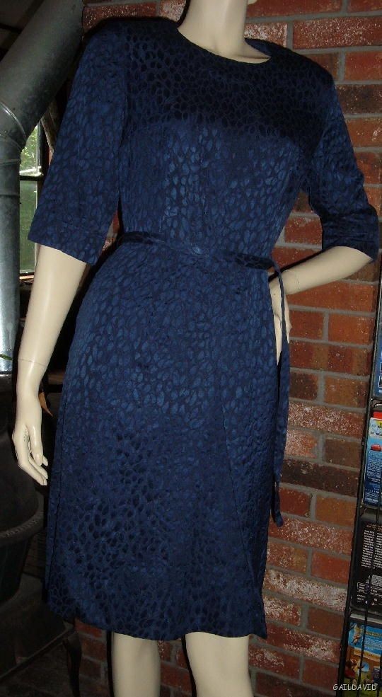 Vintage MCM Size 14.5 M Matelasse Dress Navy Blue w Belt B Altman 50s 60s VFG