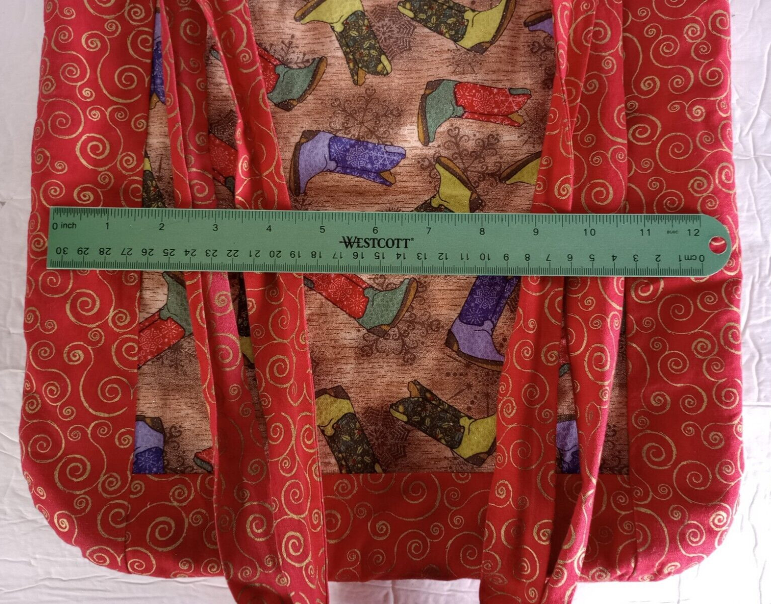 Handmade Cloth Re-Usable Shopping Tote Bag Cowboy Boot Print Colorful Red Sparkl
