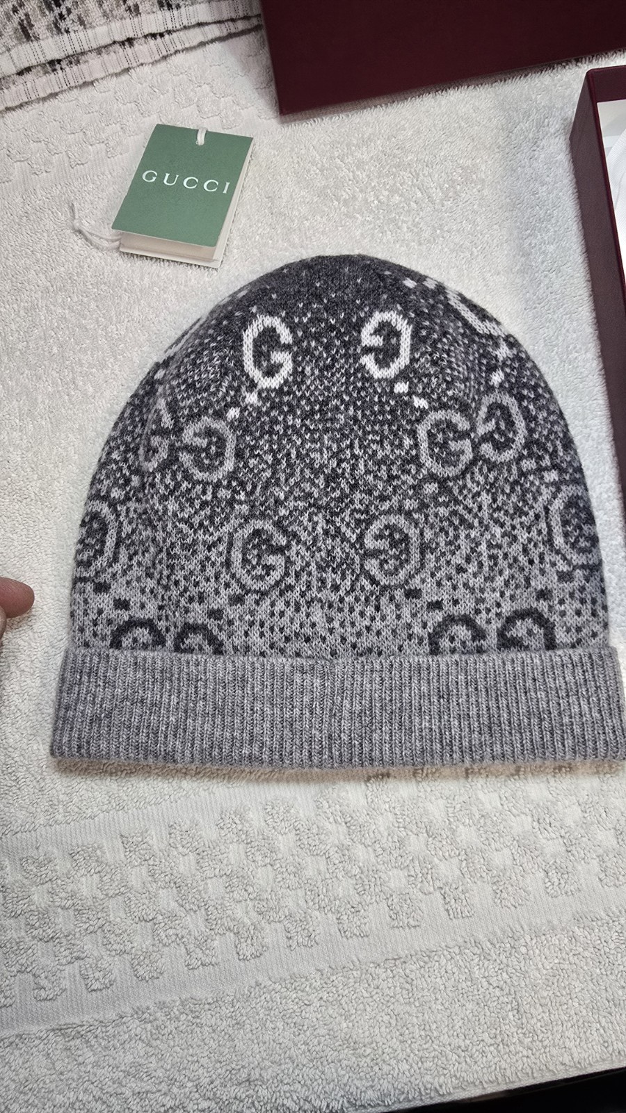 Authentic Gucci Grey GG Wool Beanie New w/ Tags Size M. See Item description.