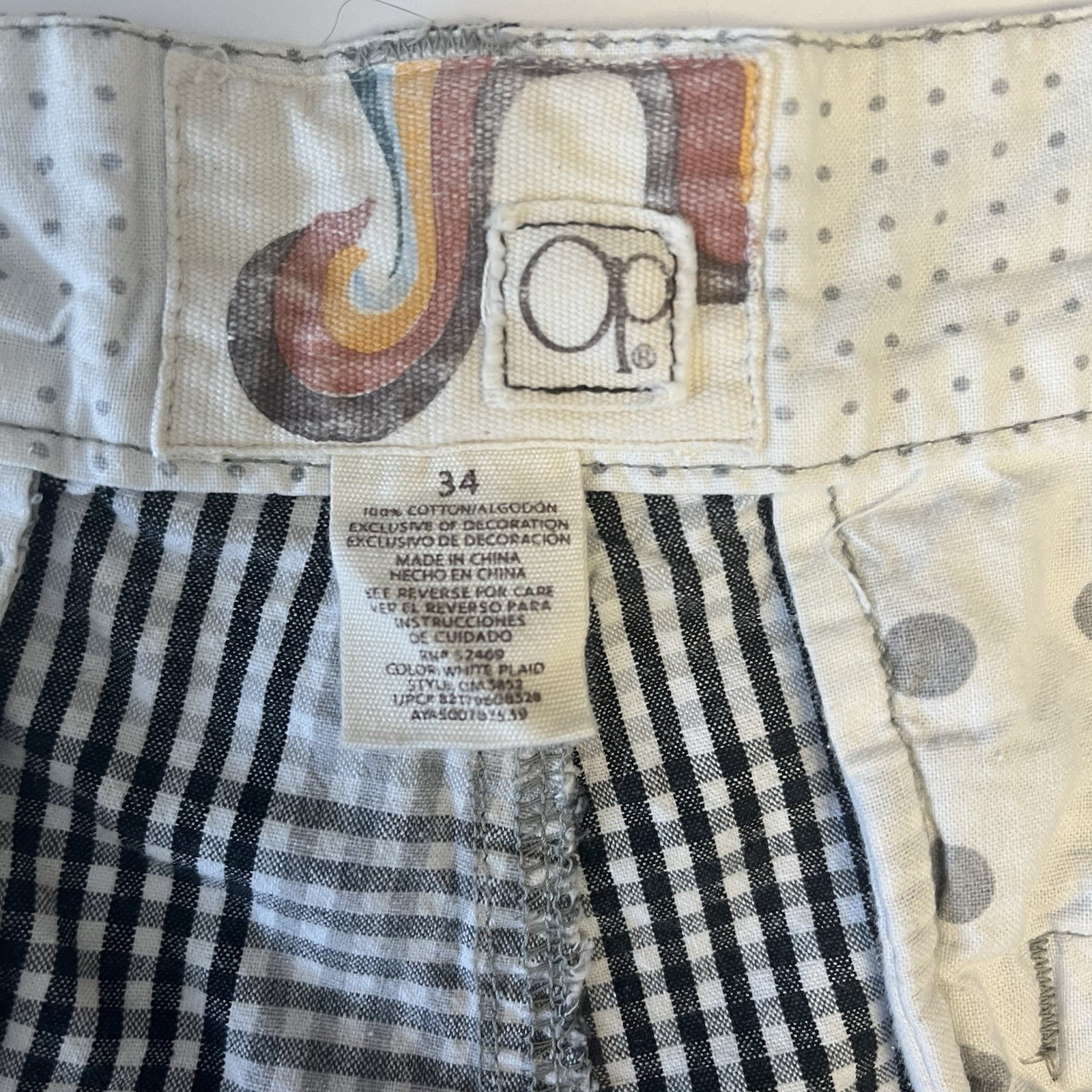 Men’s Vintage OP Ocean Pacific Shorts White Black Gray Pockets Size 34