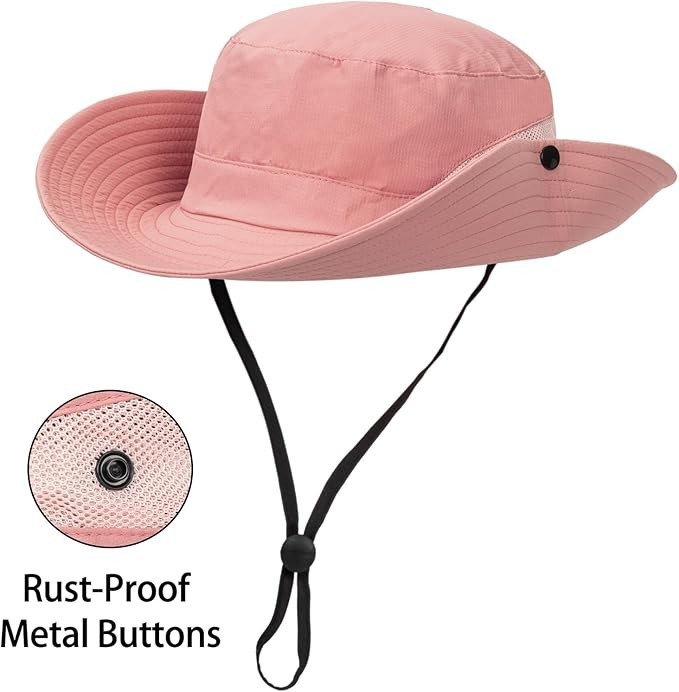 Women’s Summer Sun Hat – Wide Brim Bucket Hat with Ponytail Hole & UV Protection