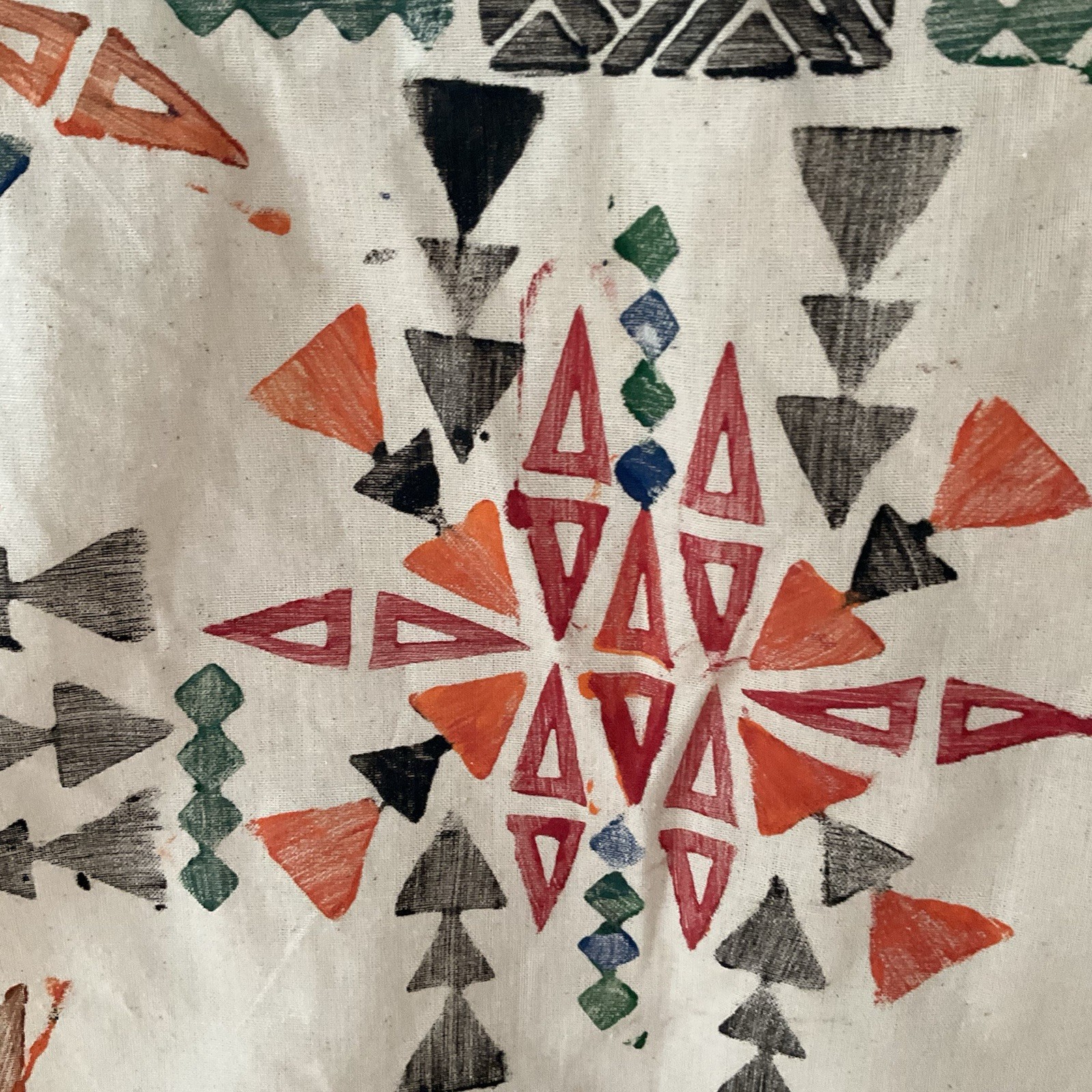 Aztec Canvas Tote Bag Beige Sponge-Painted Geometric Western Southwestern Bag