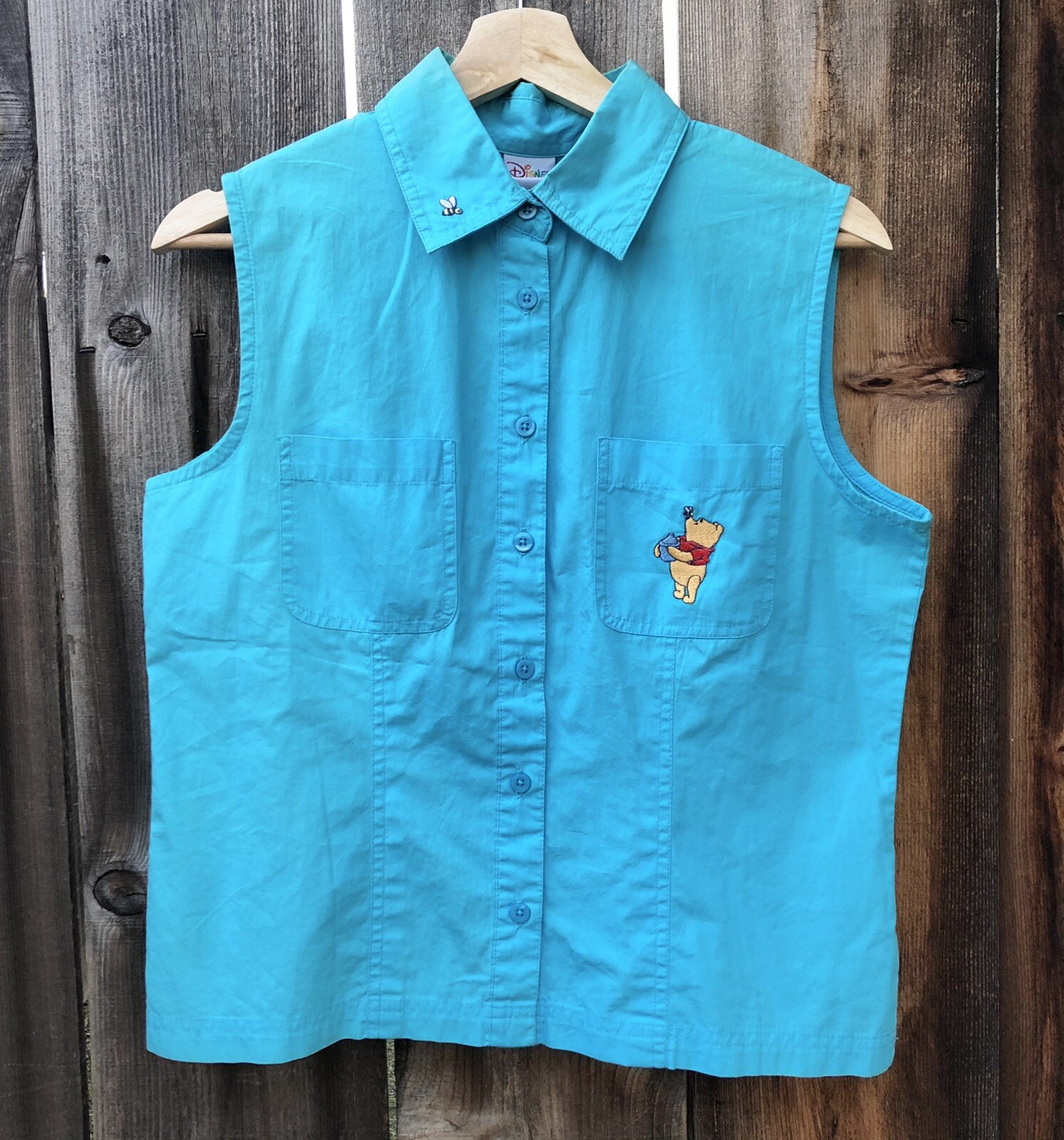 VTG Disney Winnie The Pooh Sleeveless Button up Shirt size Small NOS defect New