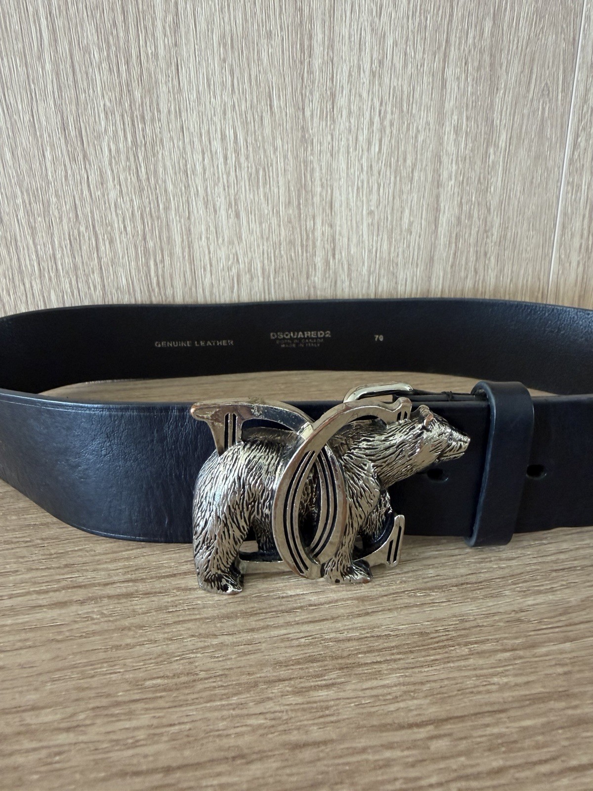 Dsquared2 Men’s Black Dress Belt Adjustable Silver-Tone Bear Buckle 70