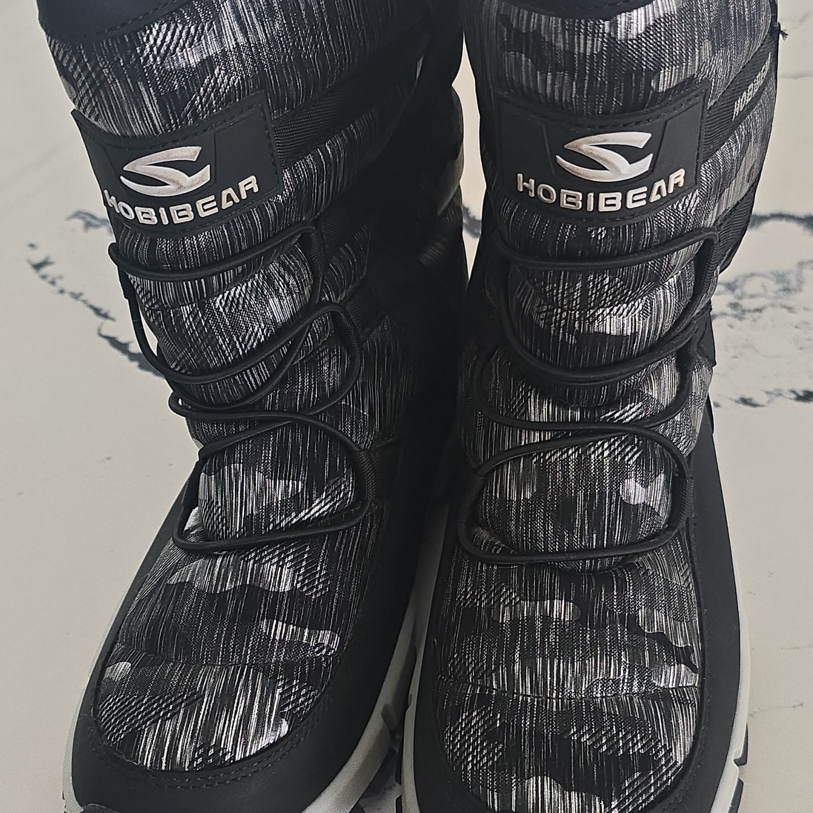 HOBIBEAR Teens Mid-Calf Snow Boots Camouflage Black/Gray/White Lace Up 4