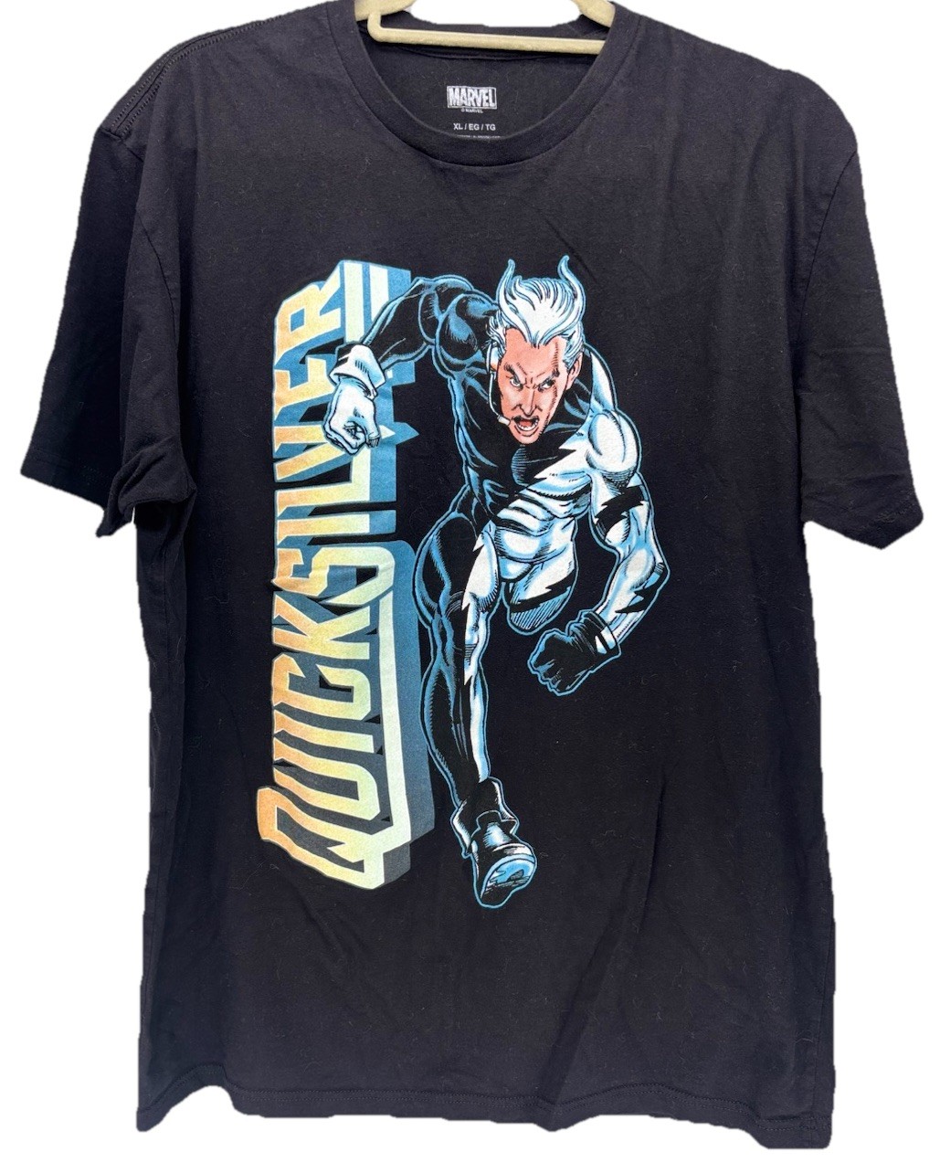Marvel Quicksilver Men’s XL Black Graphic Crew Neck T-Shirt Superhero Summer