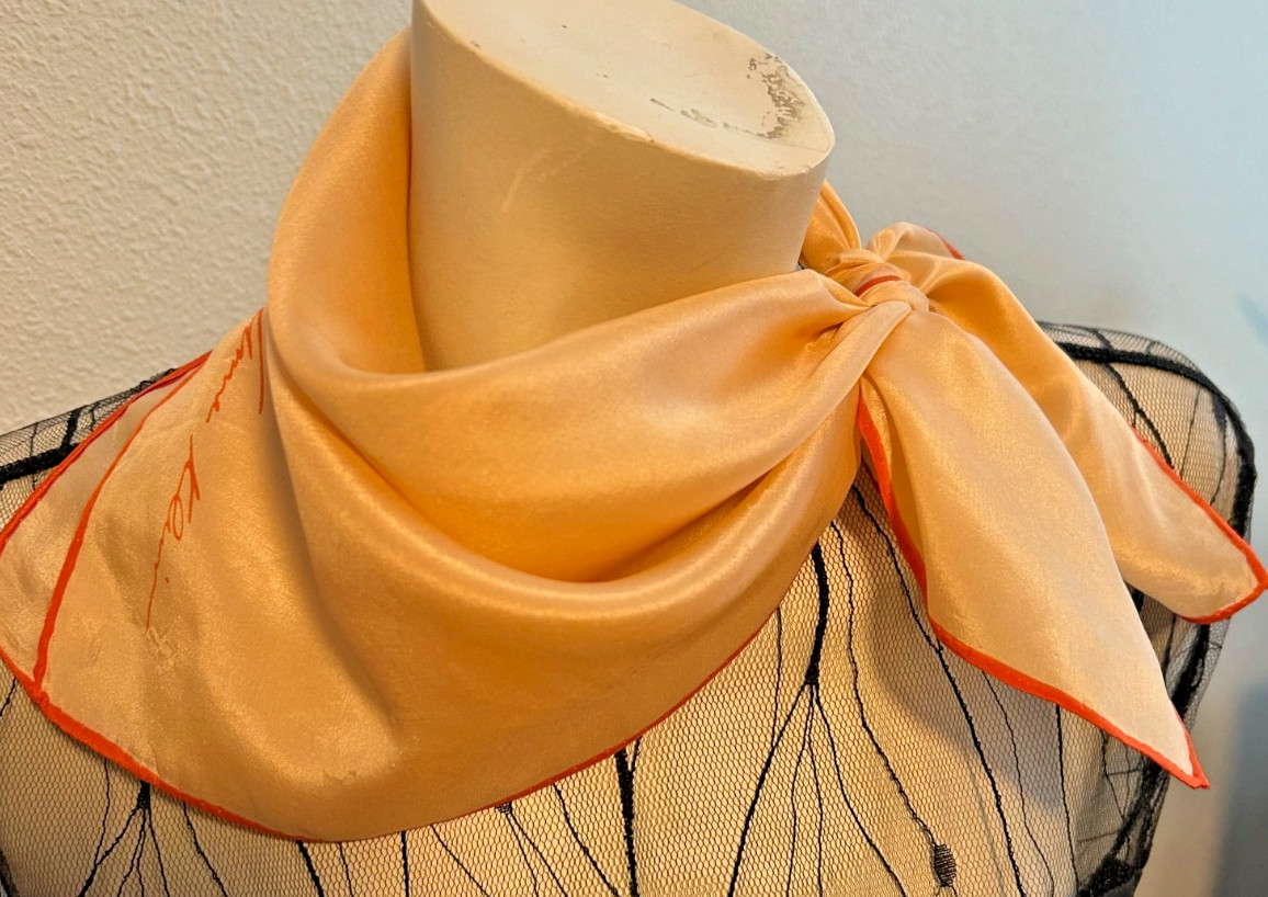 Anne Klein – Vintage 21 x 21 In. Peach/Orange, Solid Color, Silk Scarf -VS-118