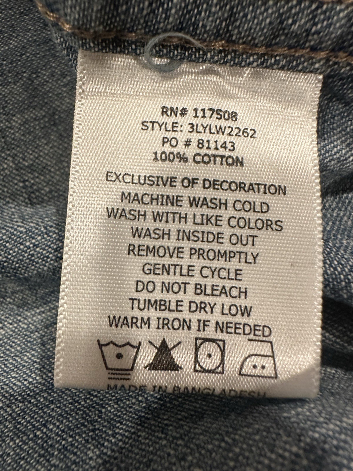 Levi’s 3LYLW2262 Men’s Large Denim Western Shirt Pearl Snap 100% Cotton