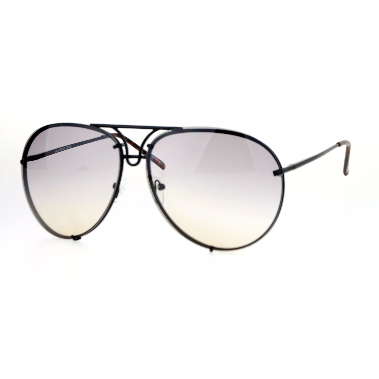 Oversized Round Pilot Sunglasses Gradient Lens Metal Rims in Back Spring Hinge