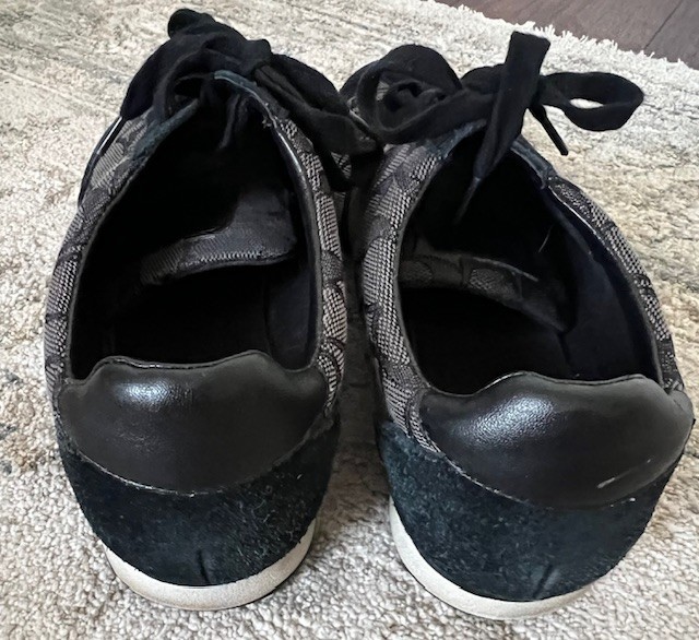 Coach CC Monogram Suede Canvas Black Gray Lace Up Casual Kelson Sneakers Sz 6.5