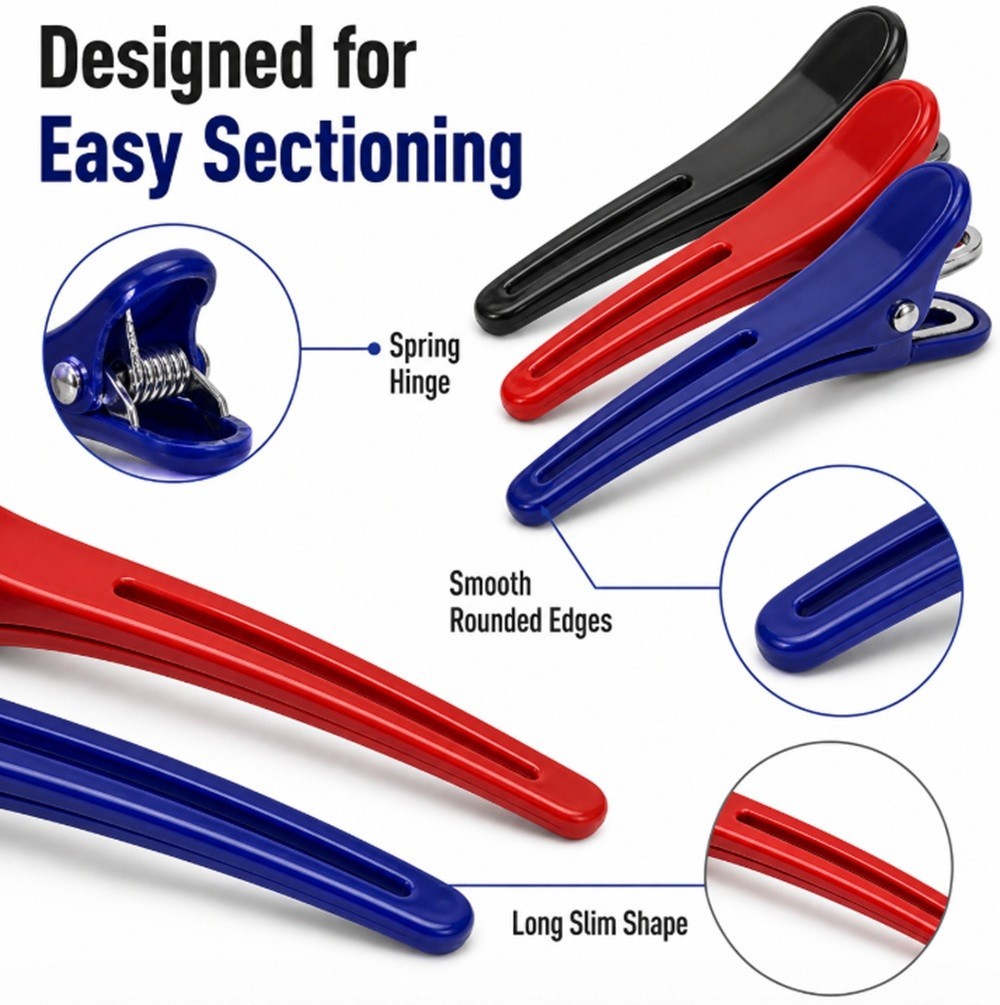 12-Piece Professional Non-Slip Alligator Hair Clips – Salon Sectioning Accessory