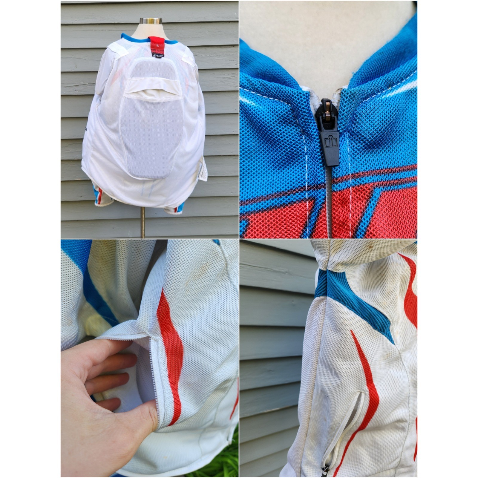 Icon Hooligan Street Jersey Jacket Blue White Red Padded Moto Racing Mens XL
