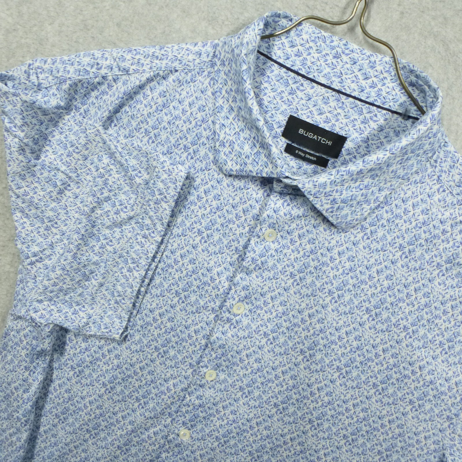 BUGATCHI Shirt Mens 2XL Air Blue Floral Short Sleeve Button Up 8 Way Stretch