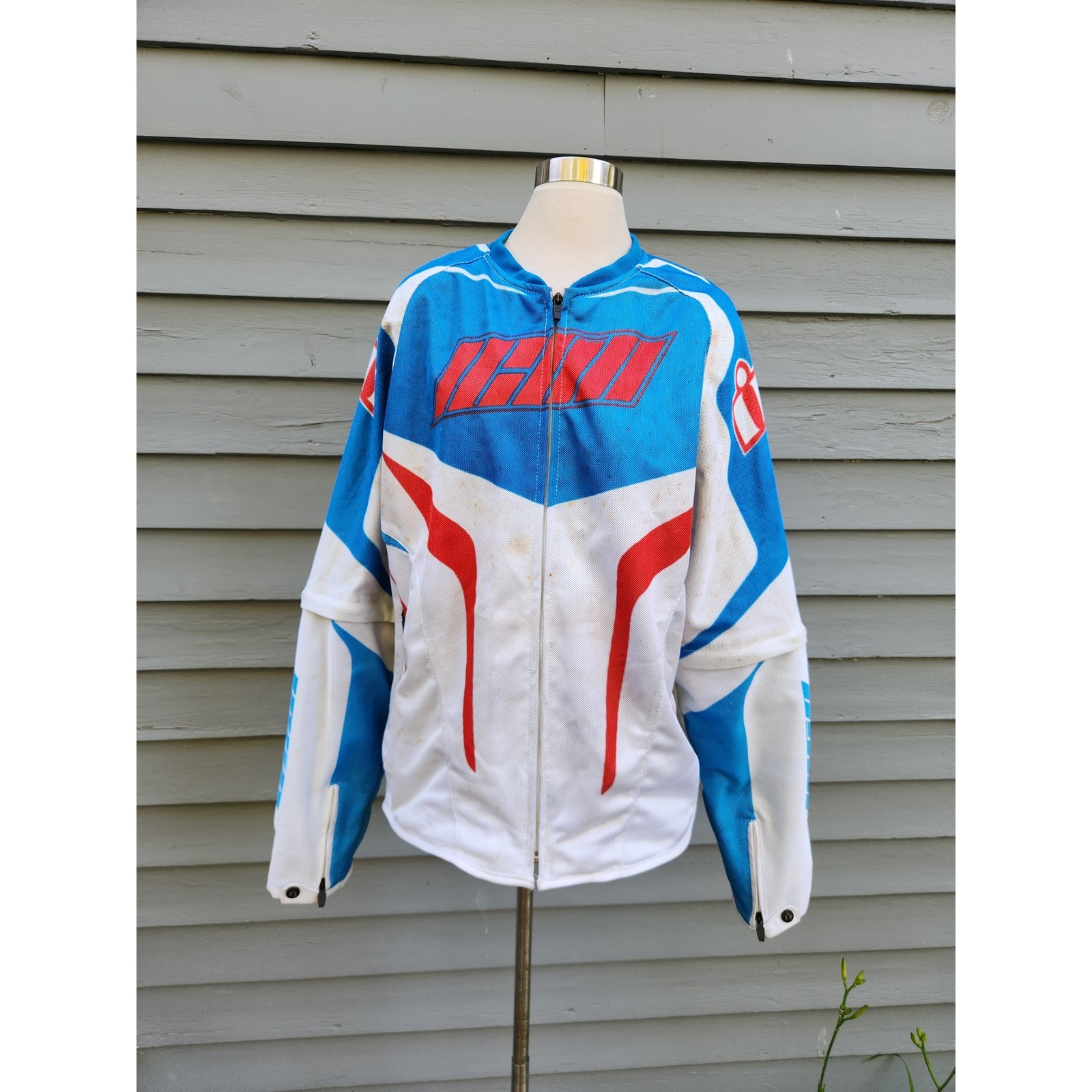 Icon Hooligan Street Jersey Jacket Blue White Red Padded Moto Racing Mens XL