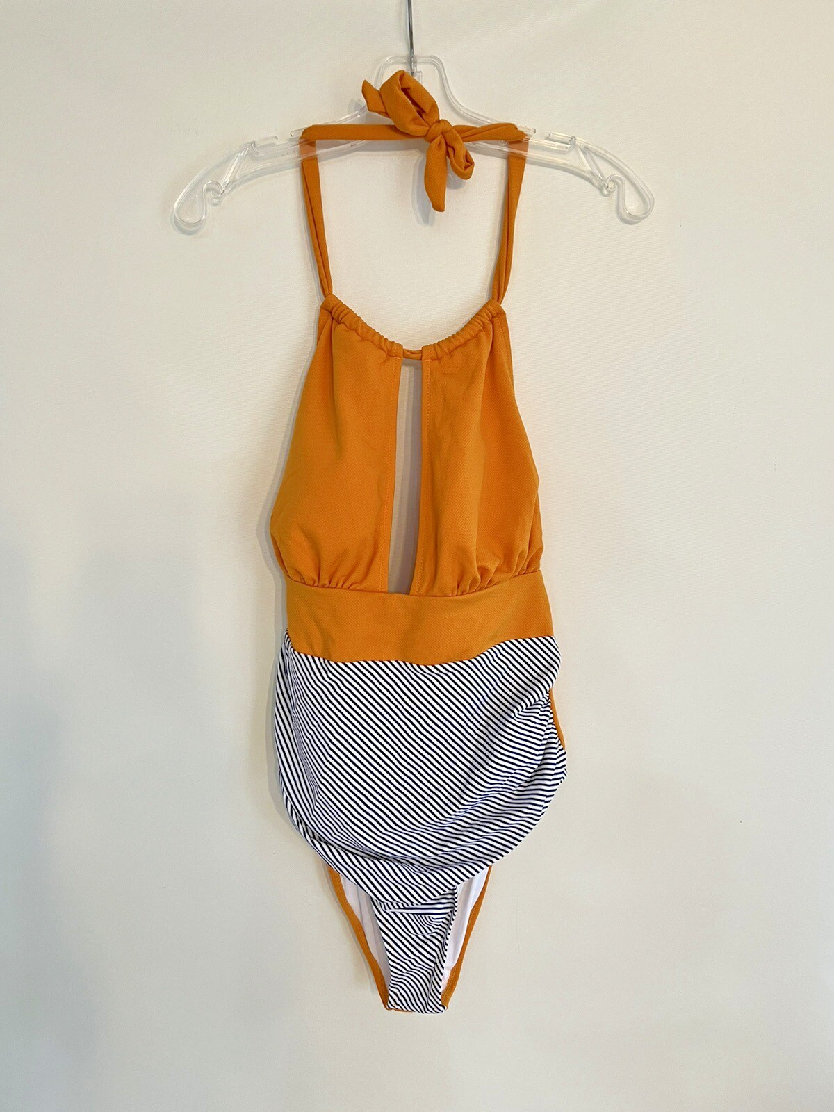 Cupshe Gold Navy & White Striped 1 Piece Bathing Swimsuit XXL NWOT