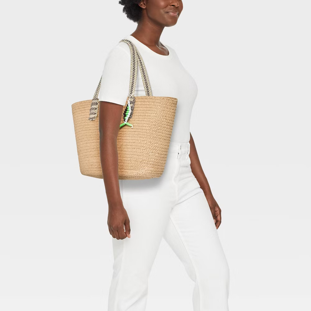 Straw Large Tote Bag with Fish Charm – Universal Thread Natural/Brown