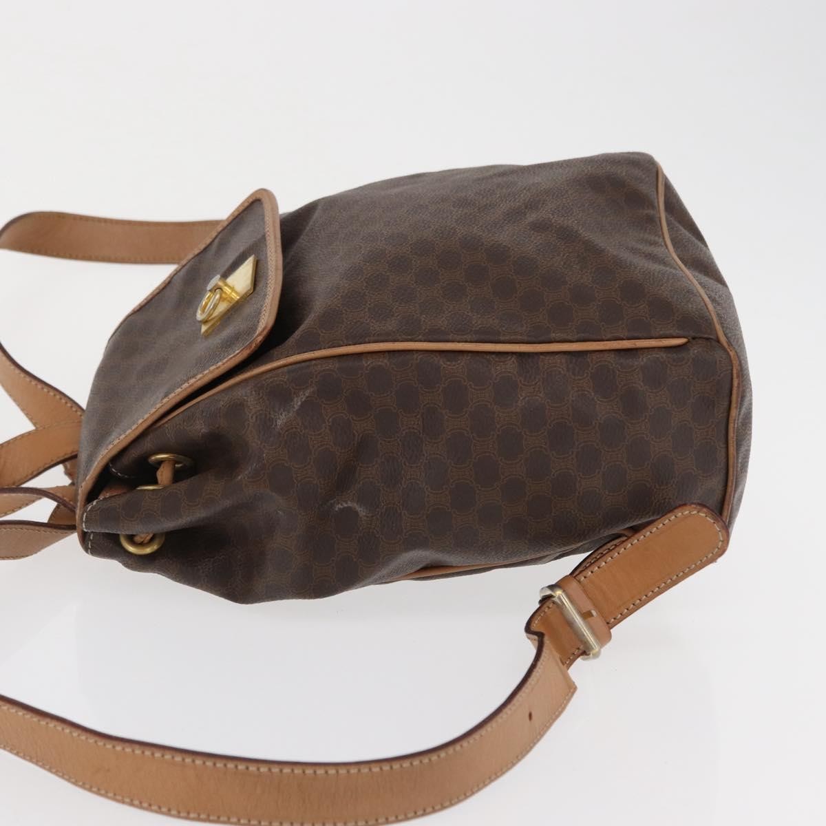 CELINE Macadam Canvas Backpack PVC Leather Brown Gold Auth 164150