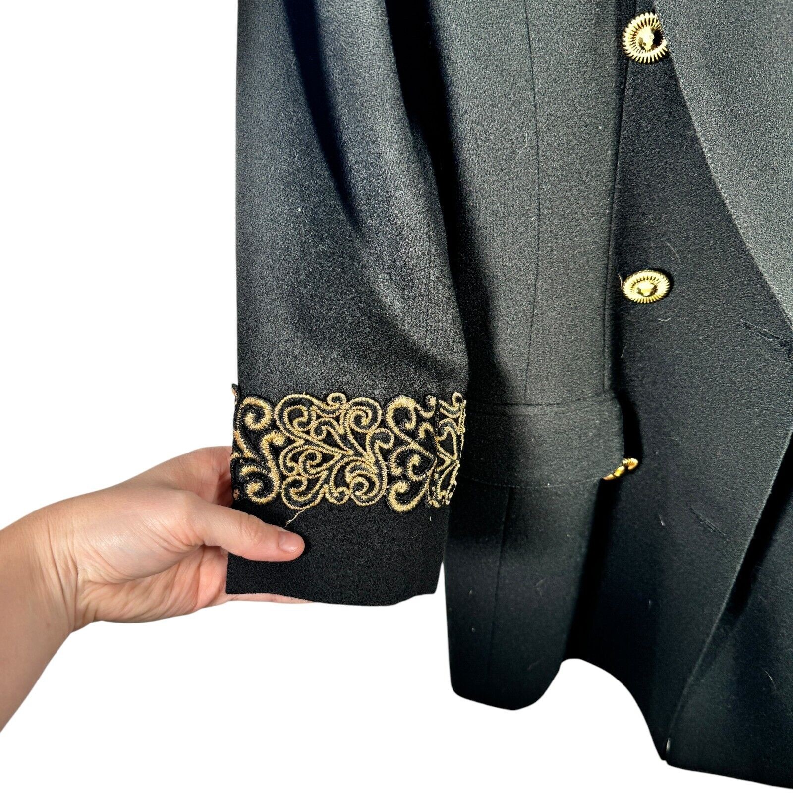 Moza New York Black Gold 100% Wool Blazer Regency Acedamia Preppy Womens 7/8