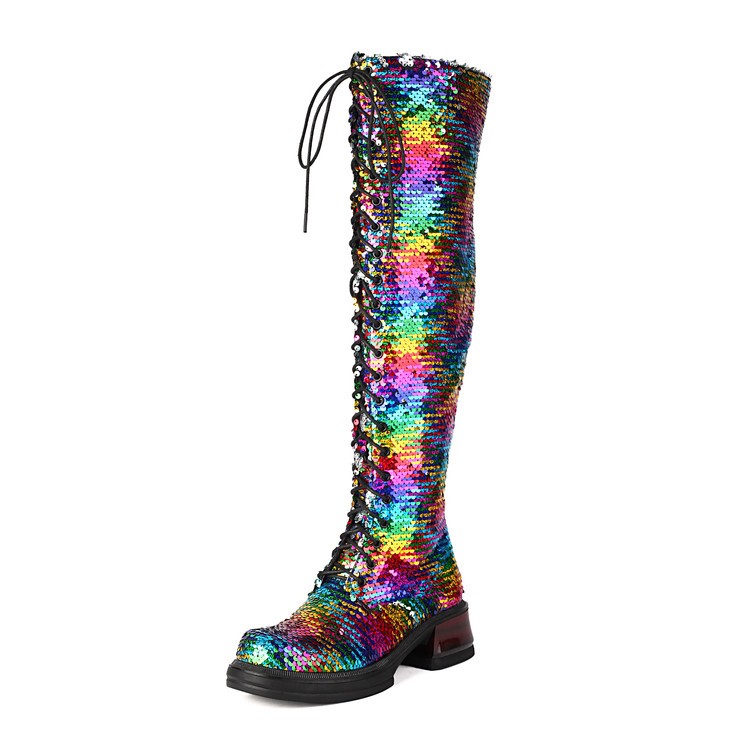 Women’s Over The Knee High Sequins Glitter Long Boots Platform Performance Sexy