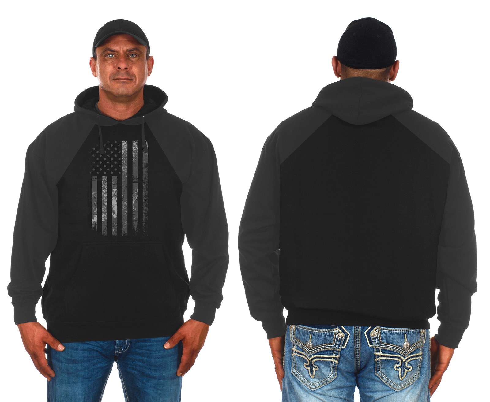 Men’s American Flag Pullover Hoodie Sweatshirt Distressed USA Design