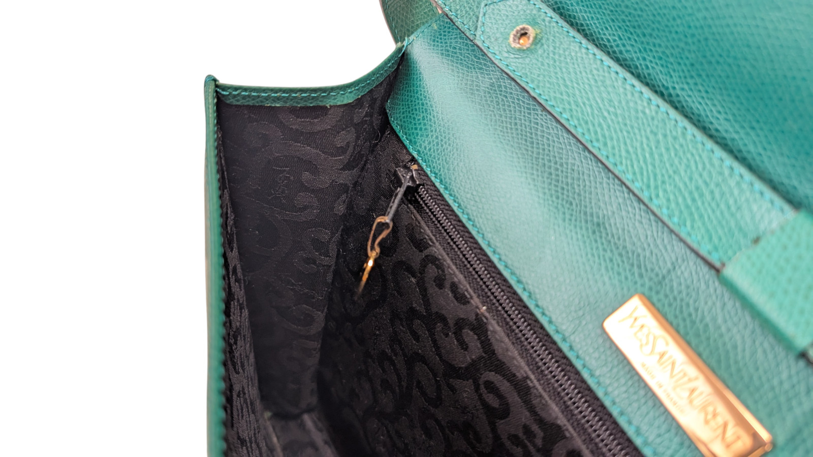 Read‼ Yves Saint Laurent Shoulder Bag Arabesque Leather Green YSL