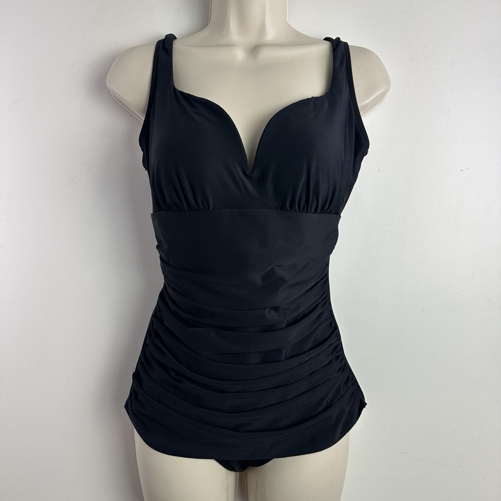 Miraclesuit Black Ruched One Piece Swimsuit Women Size 12 Slimming Tummy Control