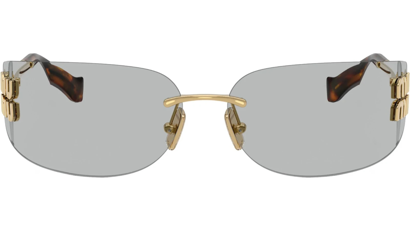 Miu Miu MU A51S Pale Gold Gray Shield Rimless Women Sunglasses