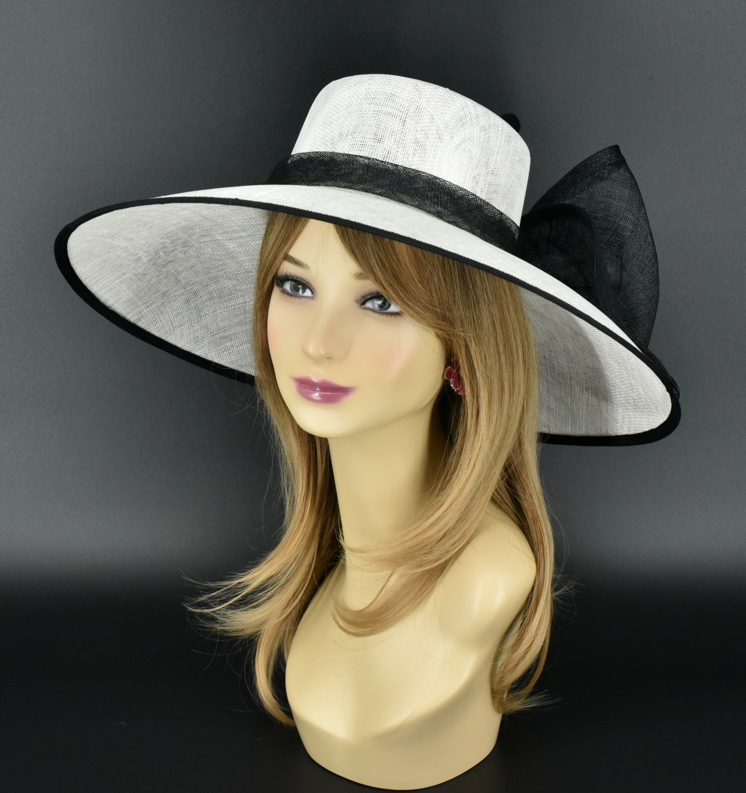 M95( White/Black)Kentucky Derby Church Wedding Royal Ascot Wide Brim Sinamay hat