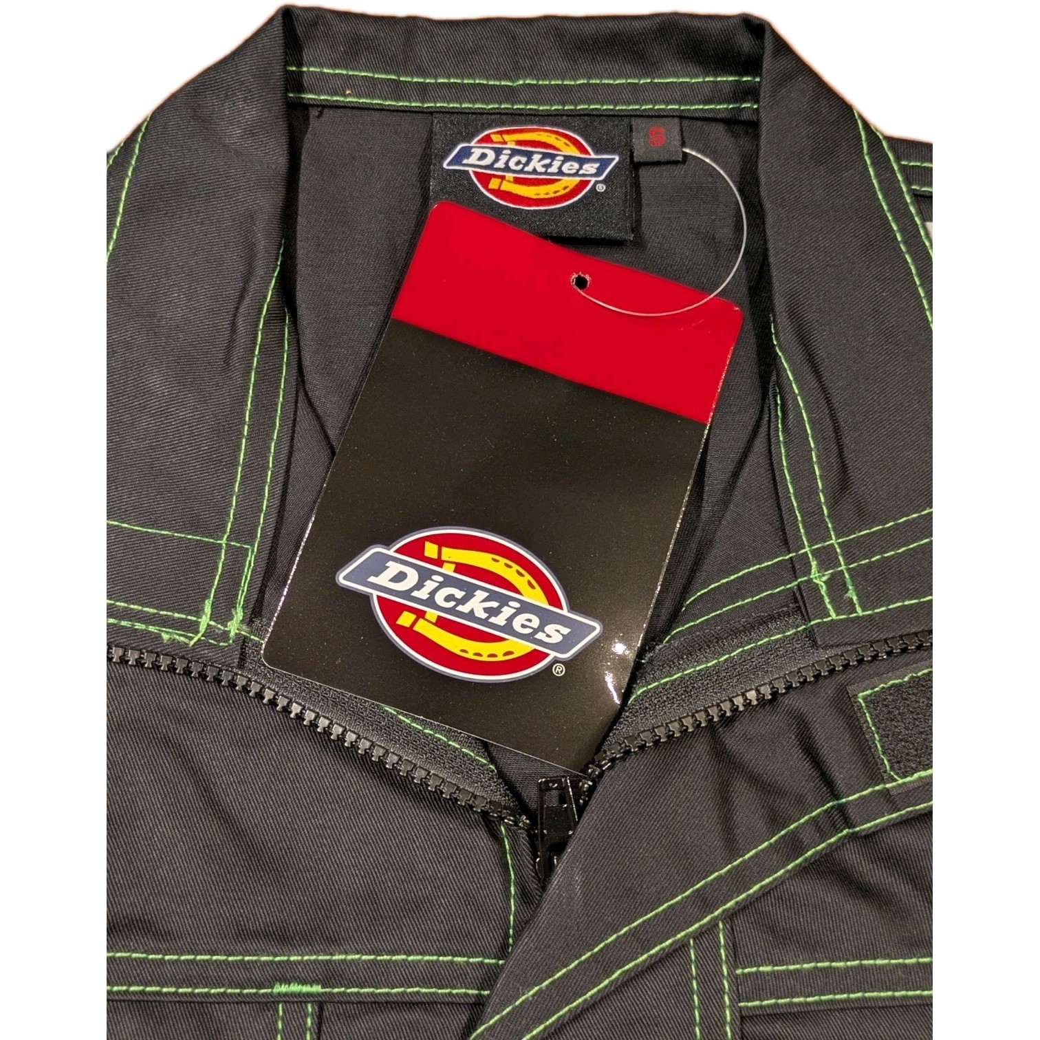 Dickies Cordura Work Jacket Mens Small Black Green Stitch Full Zip Utility NWT