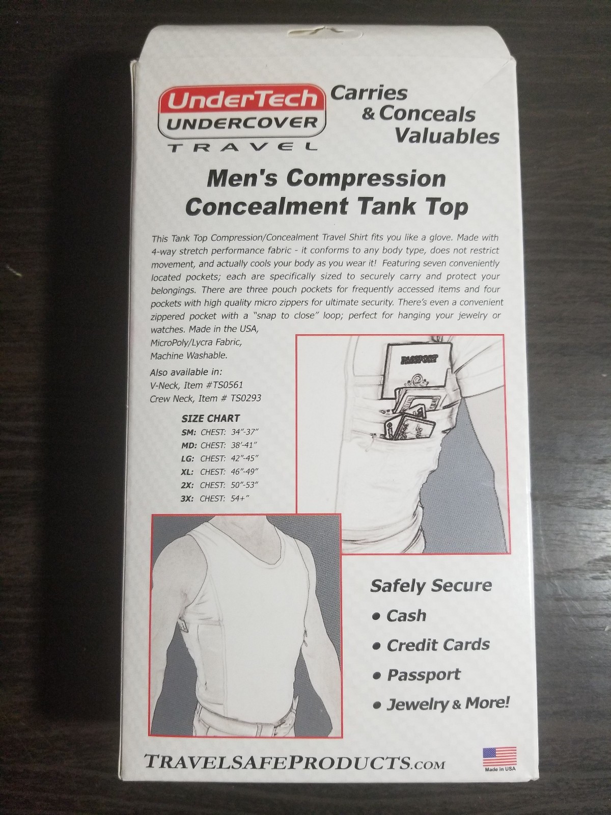 Small Mens Undertech Undercover Compression Conceal Tank Top Travel Tshirt White