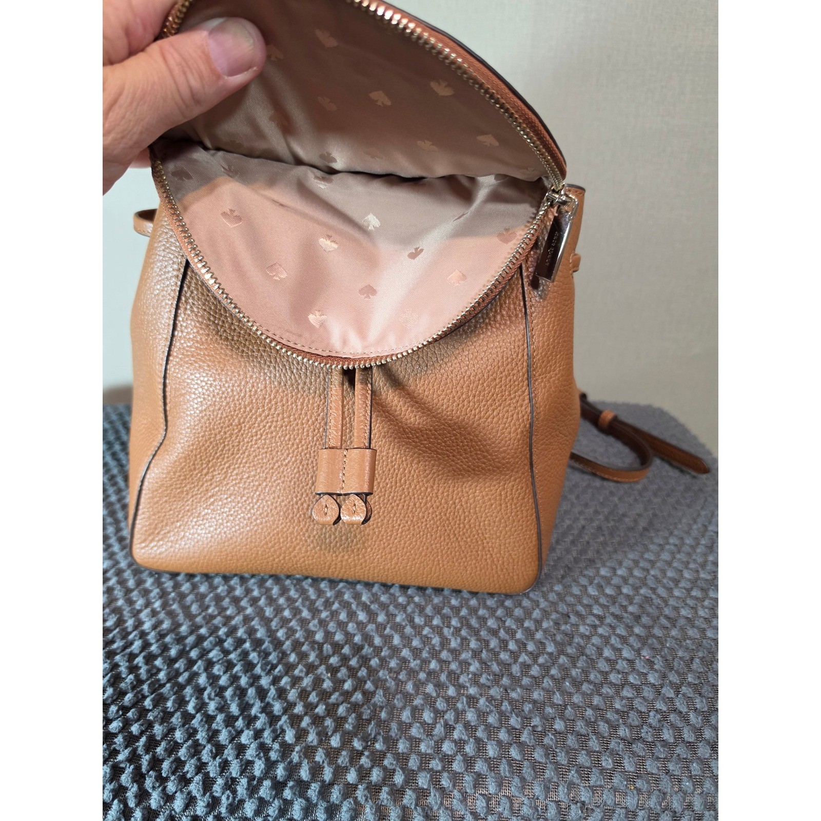 Kate Spade New York Pebbled Leather Backpack Brown Drawstring Magnetic Flap Bag
