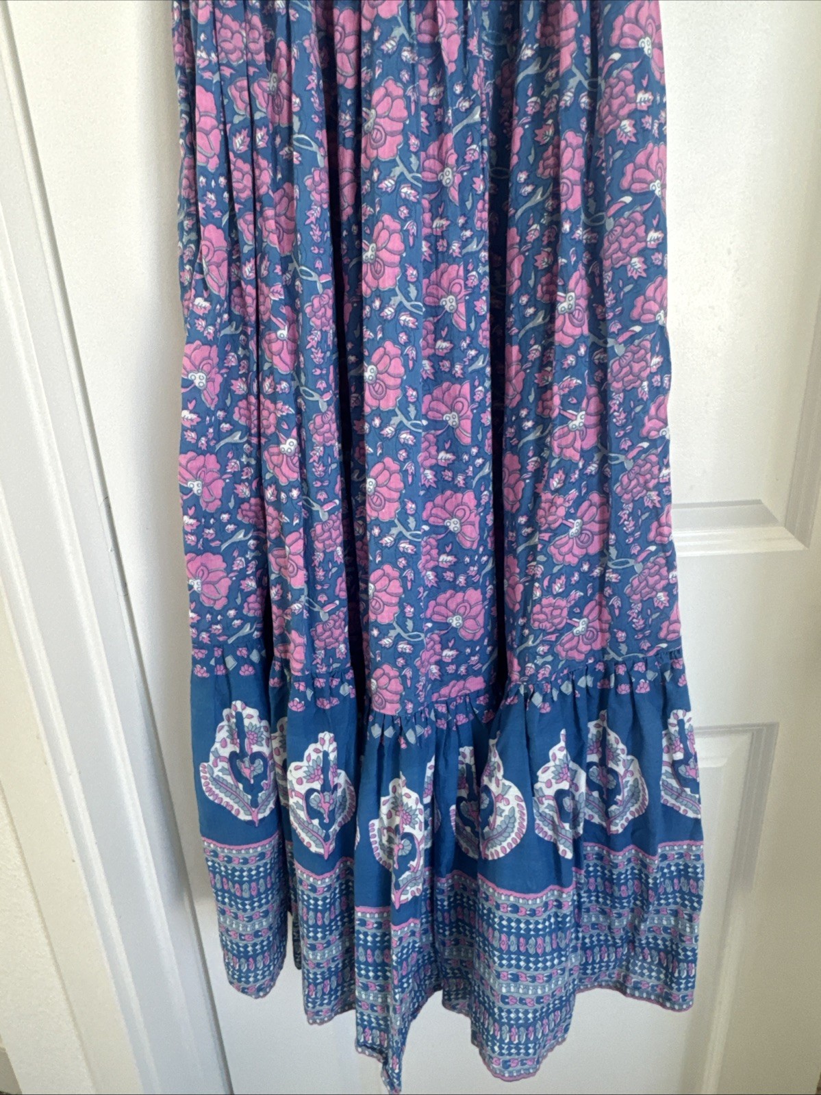 Mille Resort & Travel Floral Blue Midi Olympia Dress Fluttery Sleeves Small $268