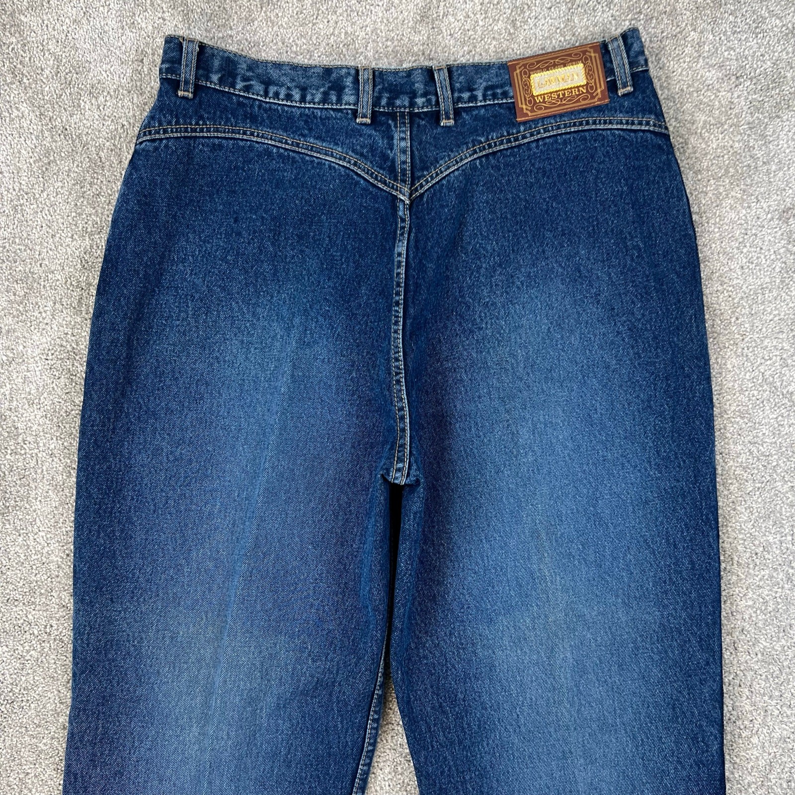 Vintage Lawman Western Bareback Studded Criss Cross Leather Denim Jeans (Sz 36)
