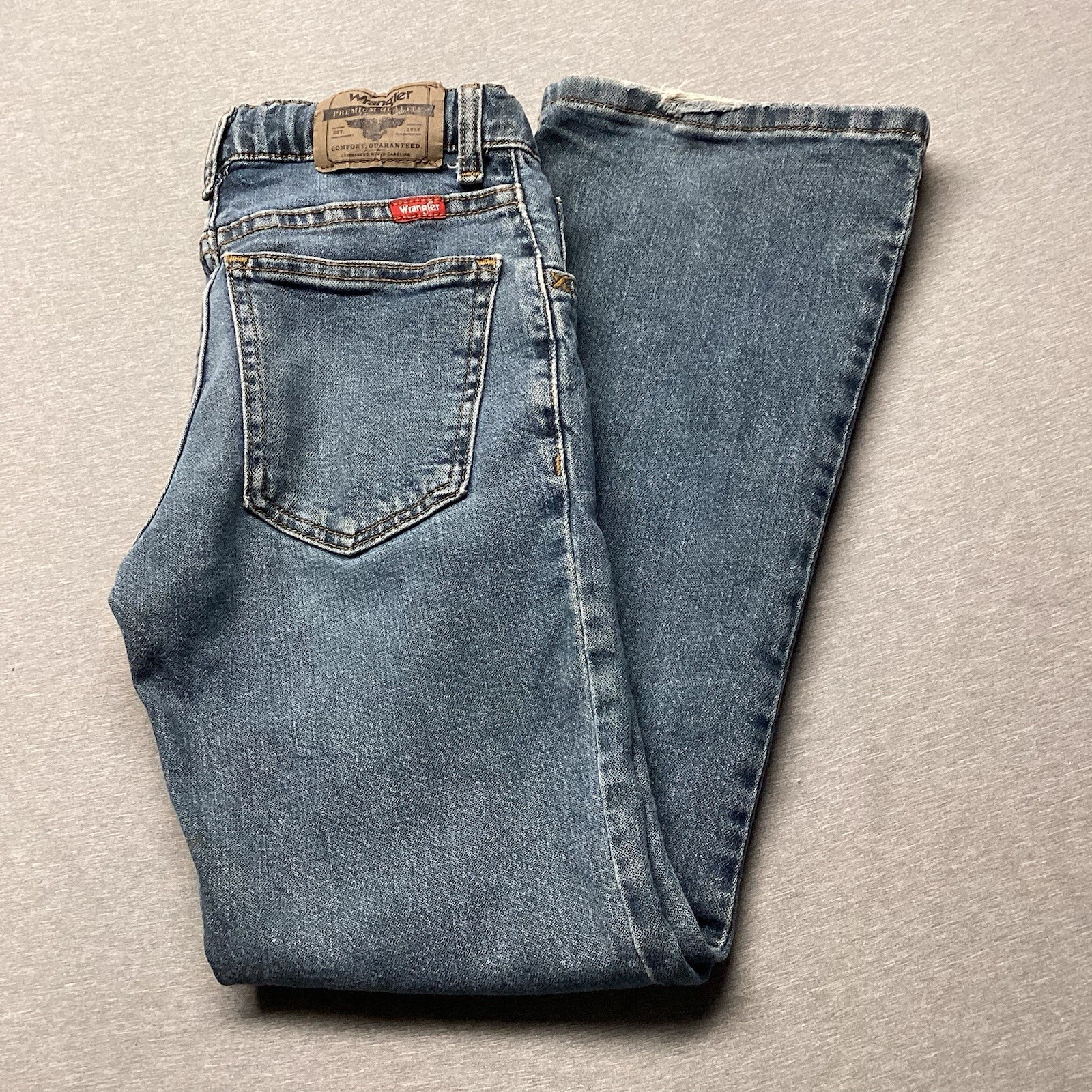 Wrangler Boot Cut Boys Size 12 Slim Denim Blue Jeans Distressed Play School