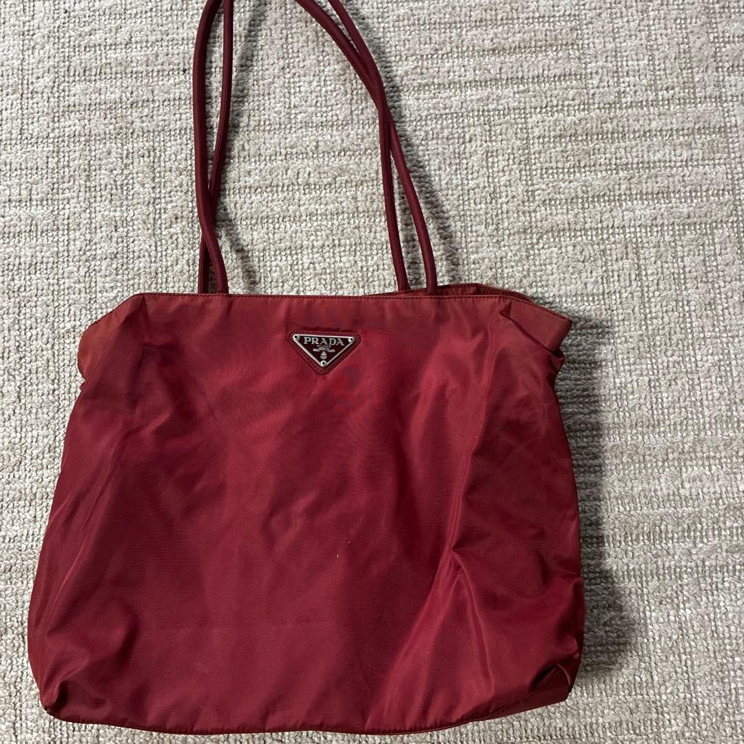 Authentic PRADA Bordeaux Nylon Tote Bag 12.6in Lightweight Excellent Condition