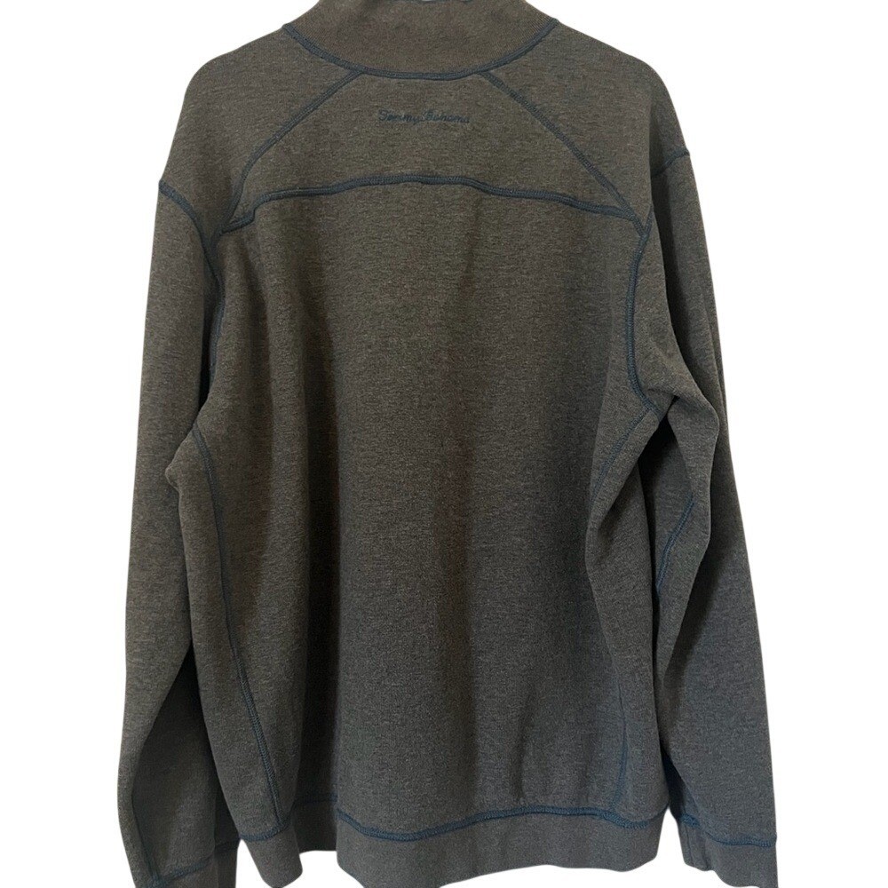 Tommy Bahama Mens Reversible Quarter Zip Pullover Sweatshirt Teal Grey XL