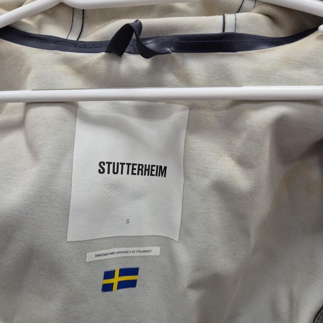 Stutterheim Stockholm Blue Navy Waterproof Rain Hooded Rubber Coat Jacket Small