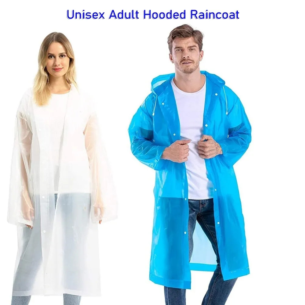 Unisex Adult Raincoat Waterproof Rain Coat Hooded Jacket Poncho Rainwear Camping