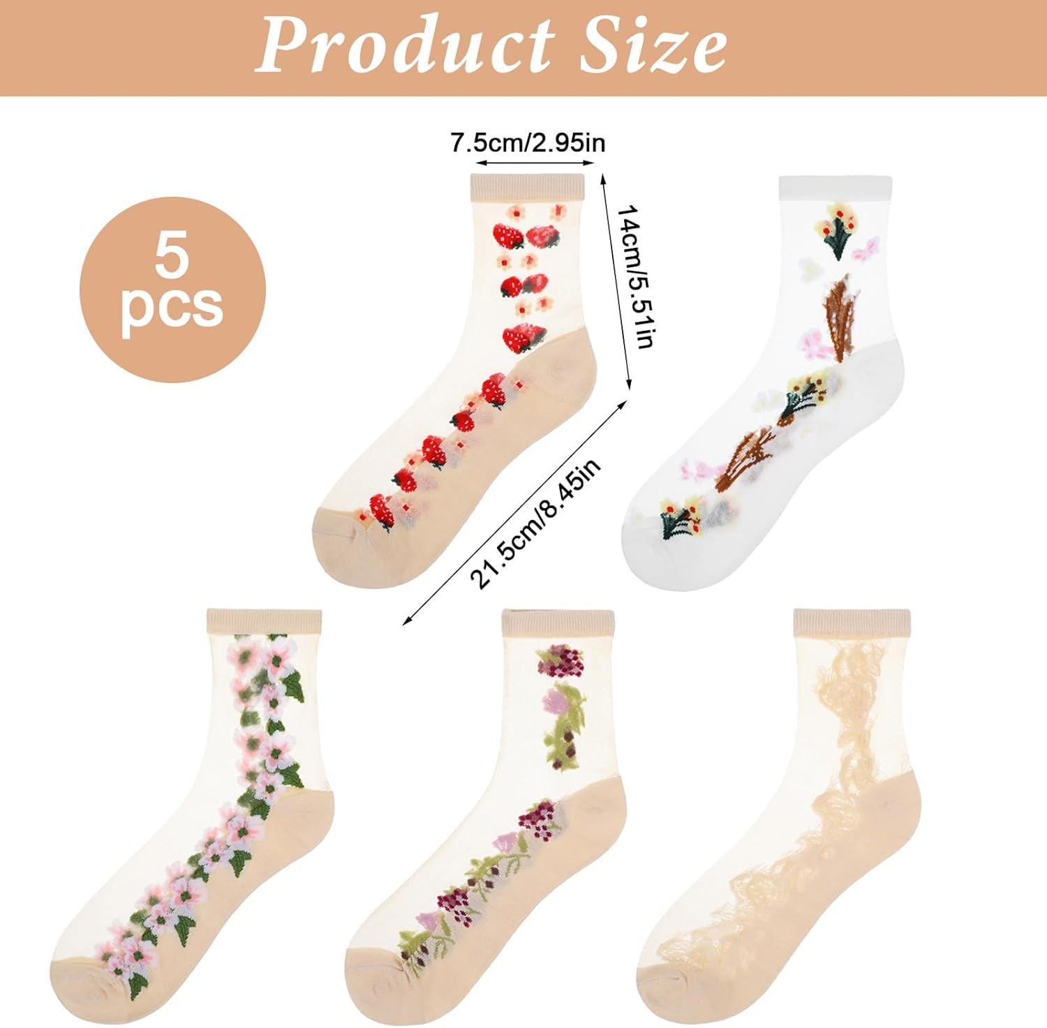 5 Pairs Womens Ankle Sheer Socks Transparent Embroidered Lace Socks Thin Floral