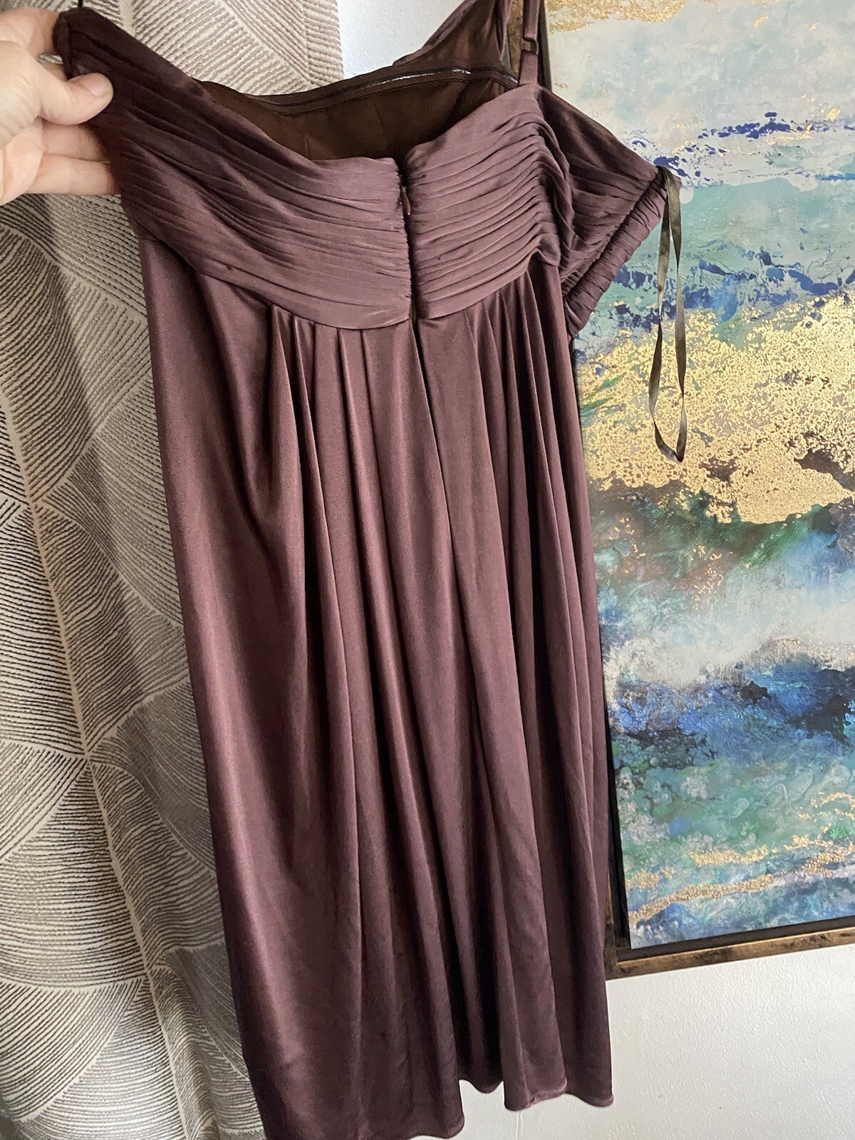 BCBG Max Azria Brown Eve One-Shoulder Dress Cascade Cocktail Sz 8 NWT