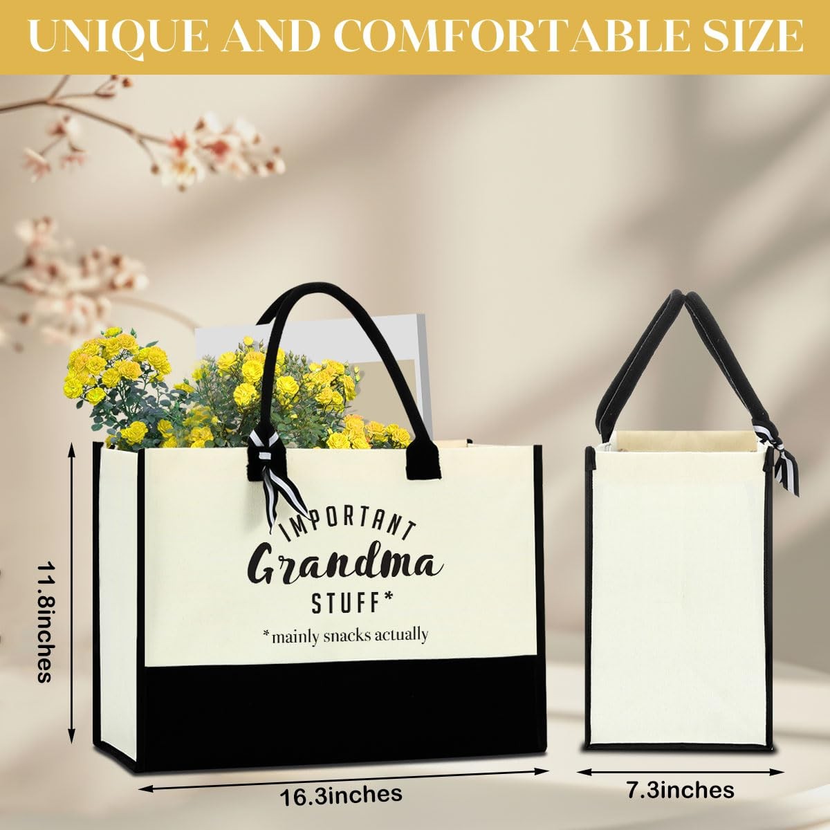 FORBIDDEN PAPER Grandma Tote Bag – Beach Bag, 17 x 7.9 x 12.6 inches, White1