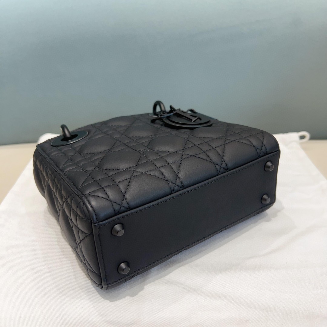 Dior So Black 3-Grid Matte Black Lady Dior Top Handle Bag For Women