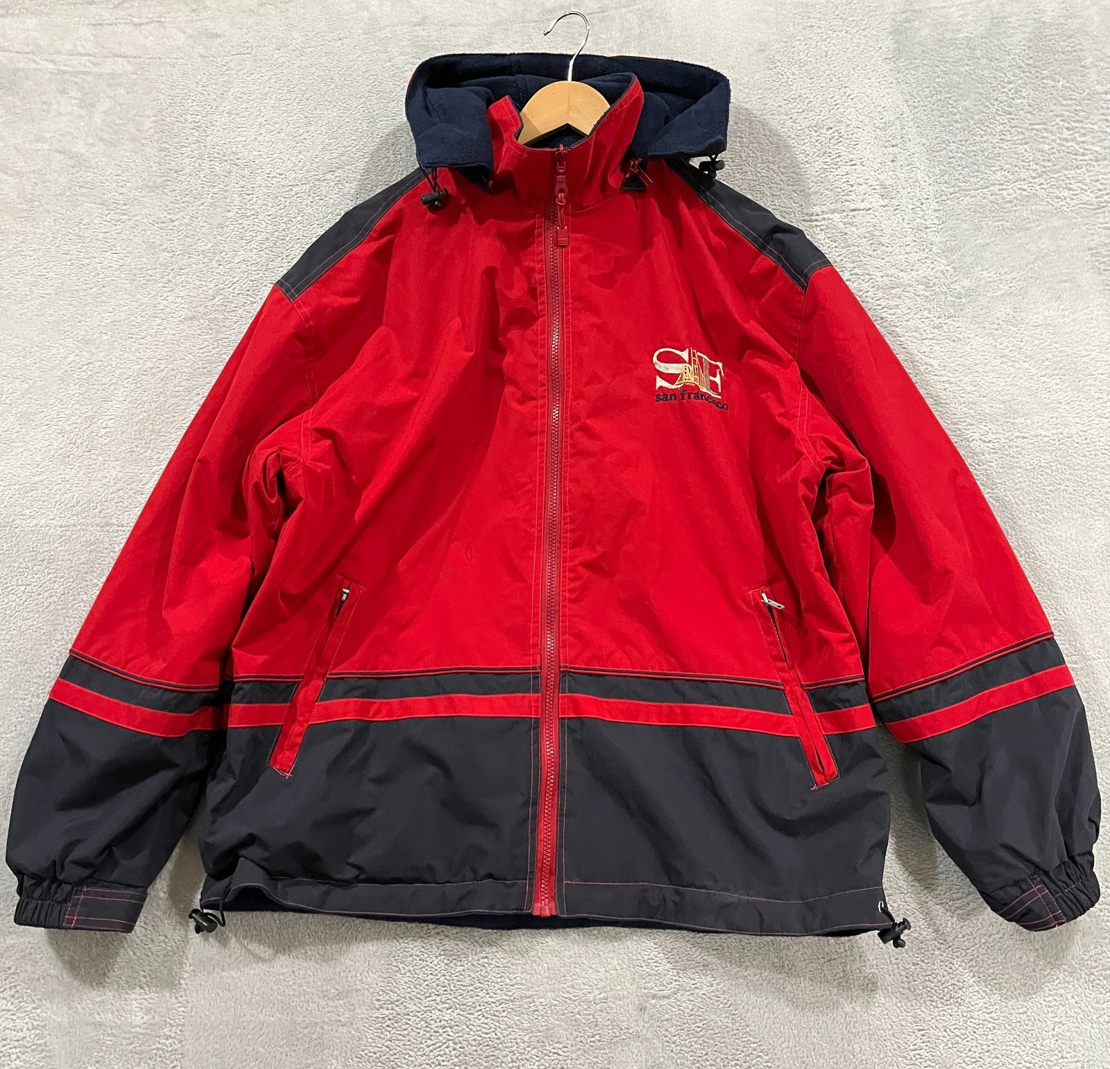 Vintage San Francisco Jacket Mens Medium Reversible Fleece Blue Red Y2K
