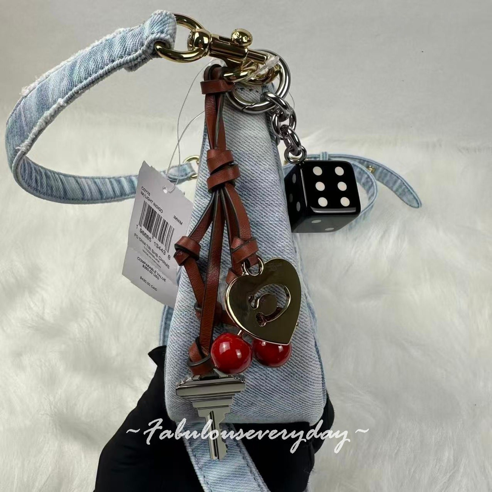 Coach Teri Shoulder Bag In Loved Denim With Charms Gold/Light Indigo CDY76 NWT