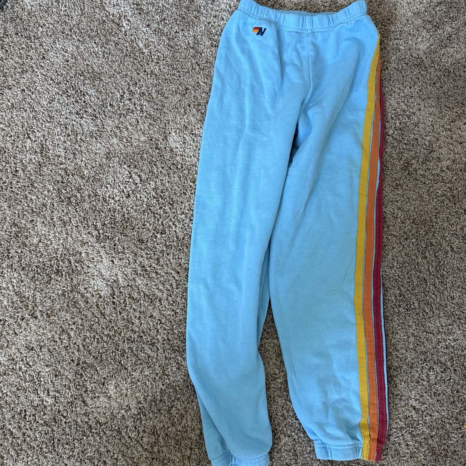 Aviator Nation 5 Stripe Sweatpants Neon Sky Blue Pull On Soft Cozy Kids 14