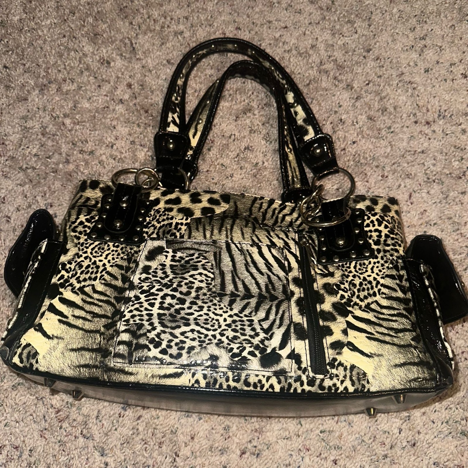 Texas West Western Cross Leopard Print Studded Handbag with Rhinestone Accents