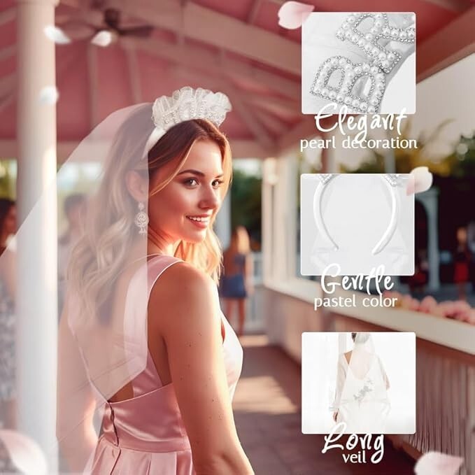 2 PCS ELEGANT BRIDE HEADBAND SET WITH VEIL – STYLISH BRIDE CROWN WITH PEARLS