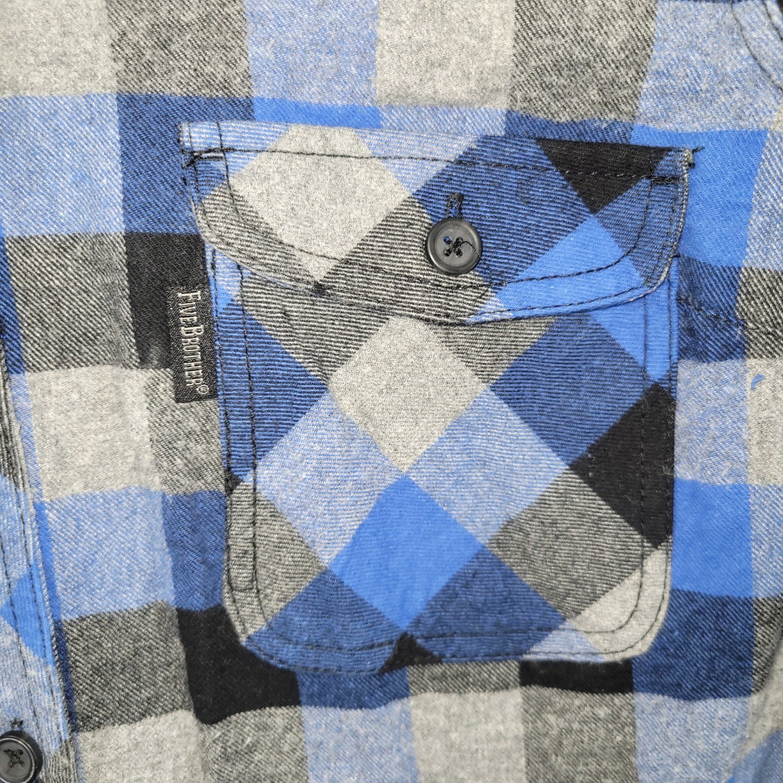 Five Brother Mens Blue Black Grey Plaid Flannel Button Down Shirt Large Cotton