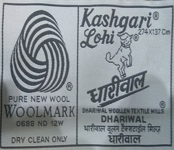 DHARIWAL KASHGARI 100% PURE WOOL MEDITATION SHAWL/LOHI 2.75 MTR x 1.35 MTR 1 Kg